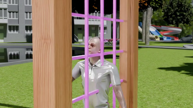 Sam clipping through the pergola